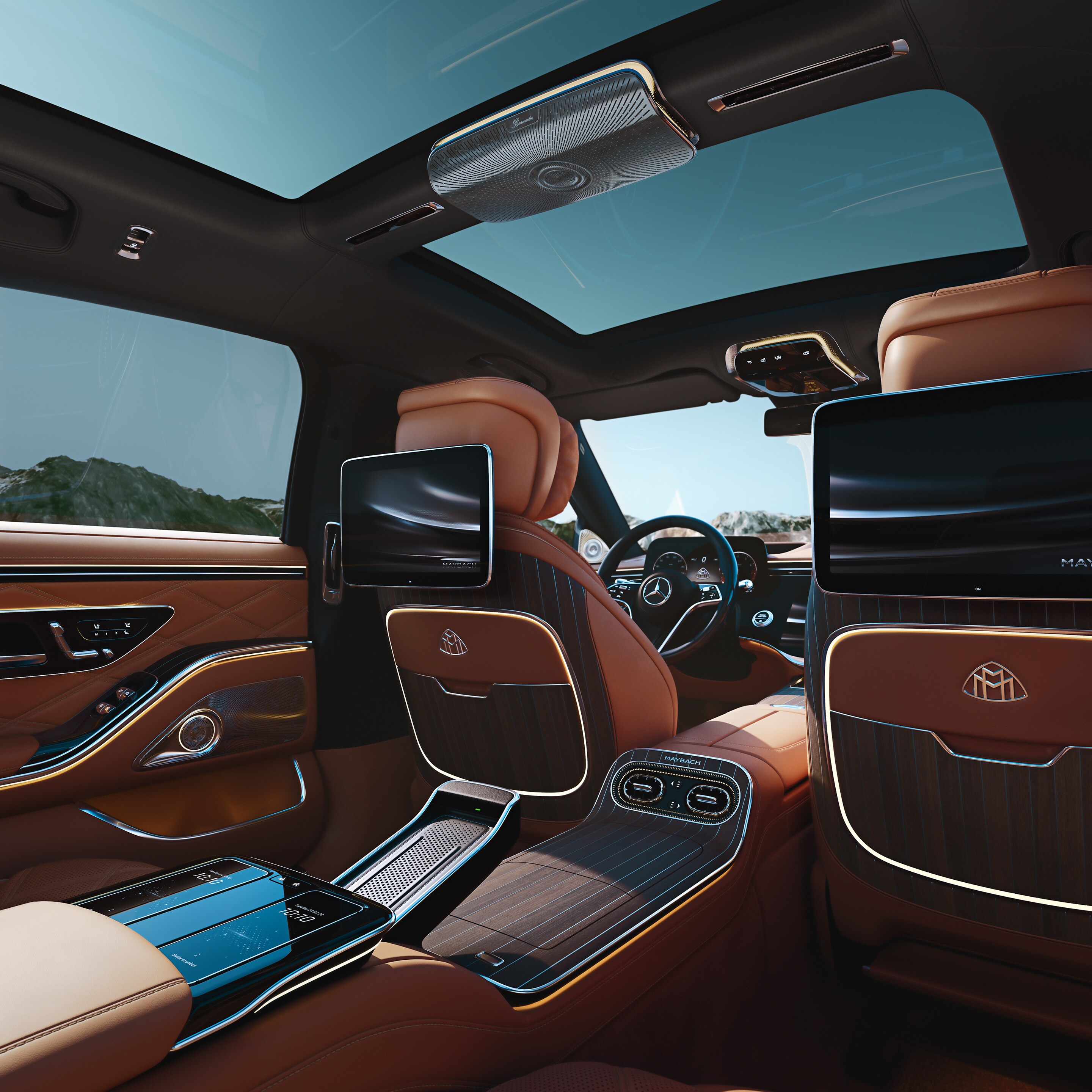 Mercedes-Maybach S-Class의 차량 내부.