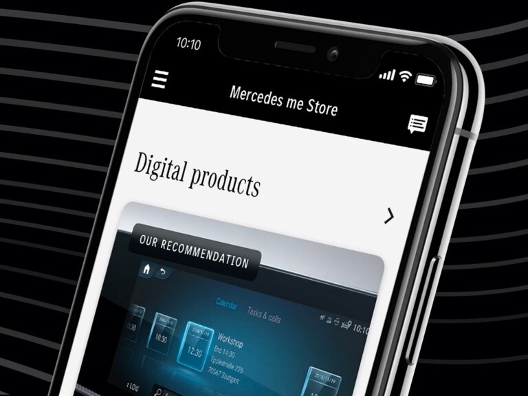스마트폰의 Mercedes me Store에 권장 디지털 서비스 상품인 인카오피스가 표시됩니다.