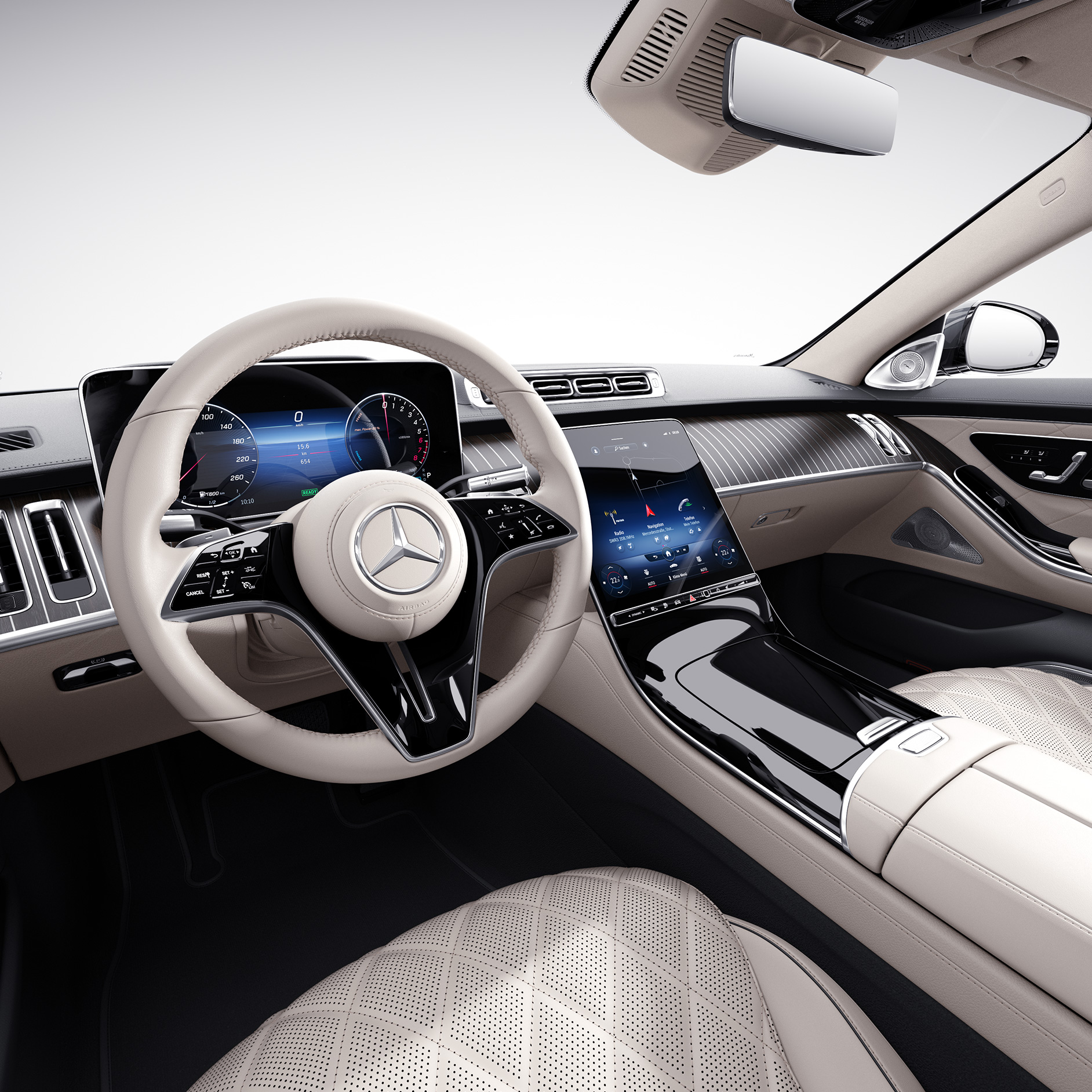 드라이브 파일럿| Mercedes-Benz 인텔리전트 드라이브 Mercedes-Benz S-Class 세단의 운전석 디스플레이