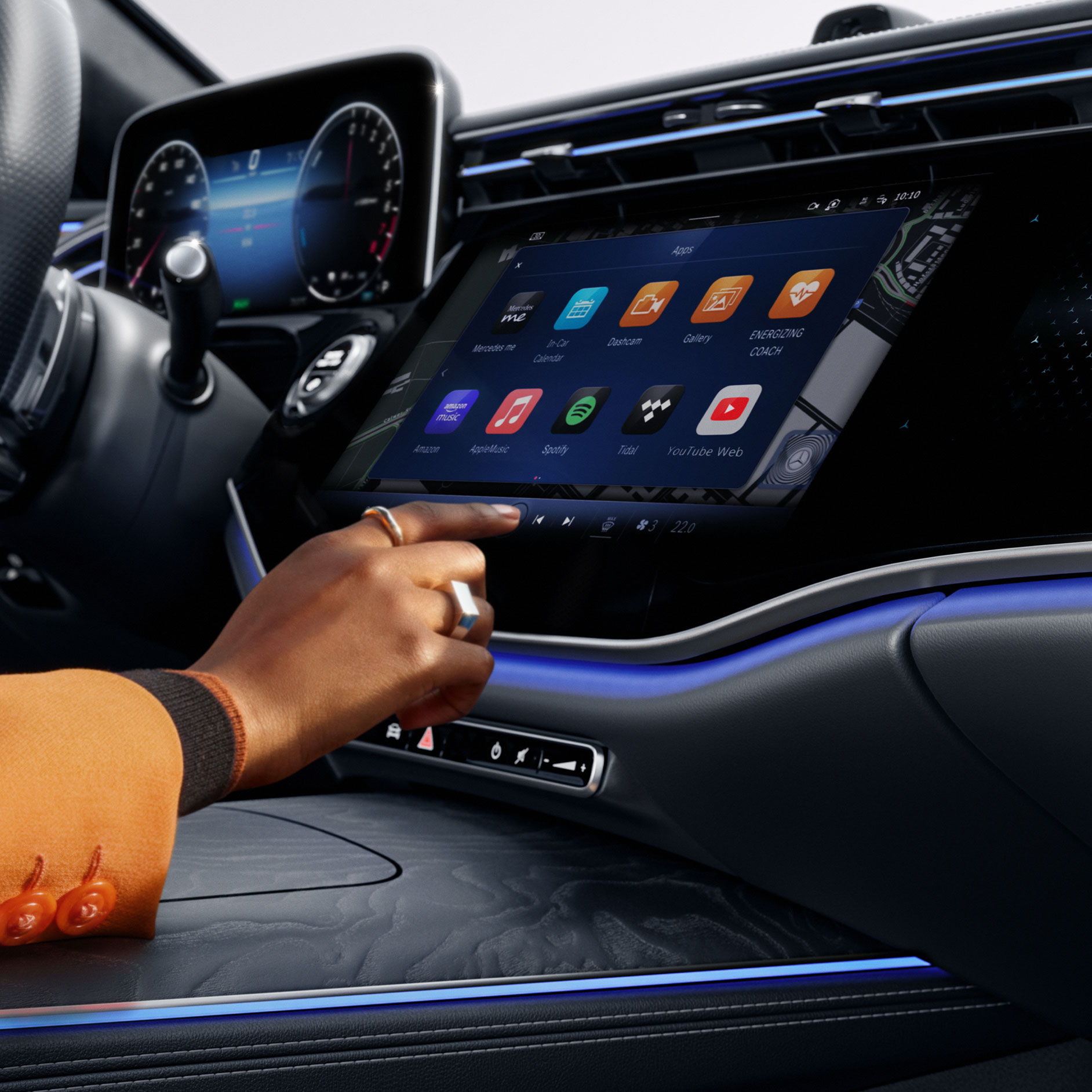 직관적인 조작 | MBUX 멀티미디어 시스템 | Mercedes-Benz Mercedes-Benz E-Class 세단의 인테리어.