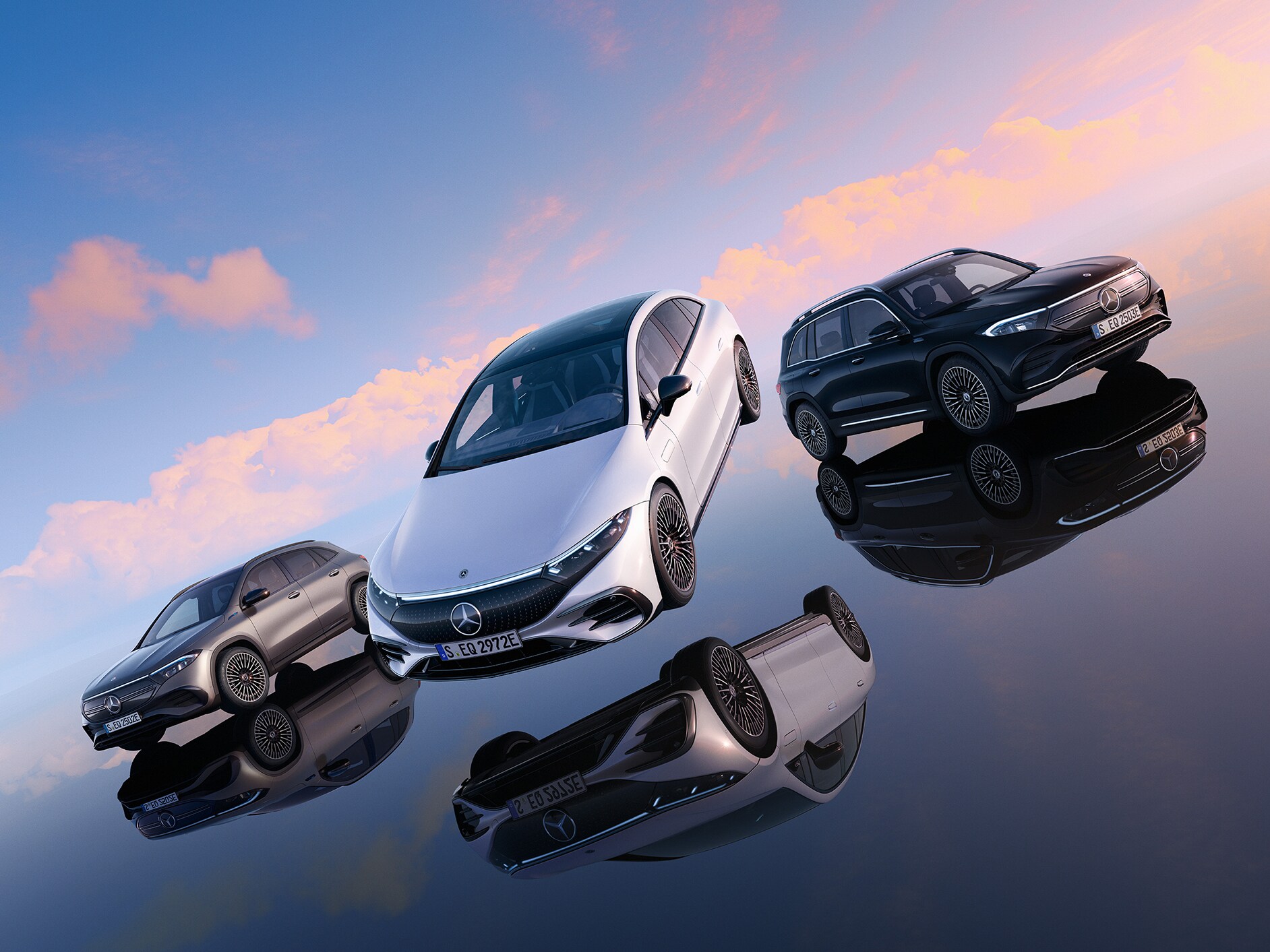 메르세데스-EQ 모델의 측면에서 바라본 전방 모습